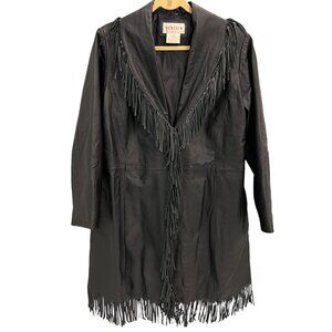 Venezia Black Leather Fringe Jacket